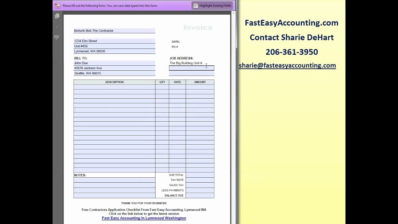 Free Construction Invoice Template Awesome Free Invoice Template for Contractors by Fast Easy