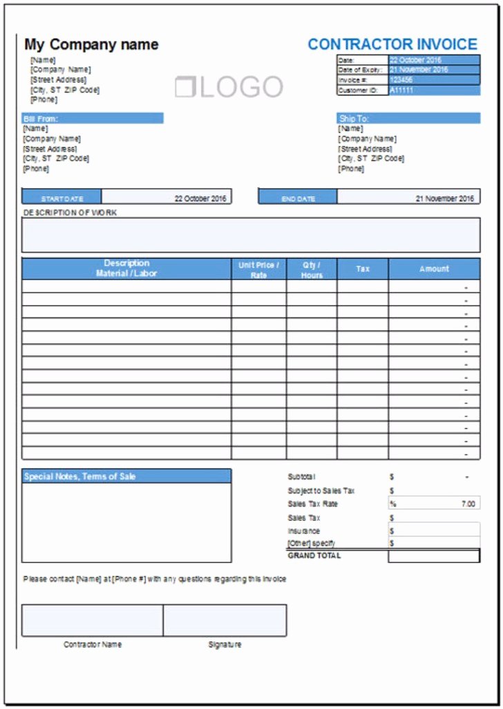 Free Construction Invoice Template Inspirational 29 Contractor Invoice Templates for Microsoft Word &amp; Excel
