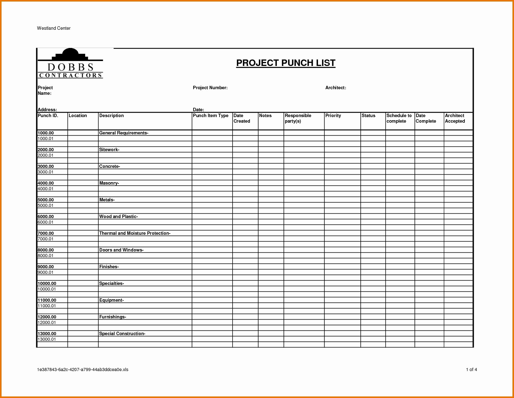 Free Construction Punch List Template Lovely Punch List Template