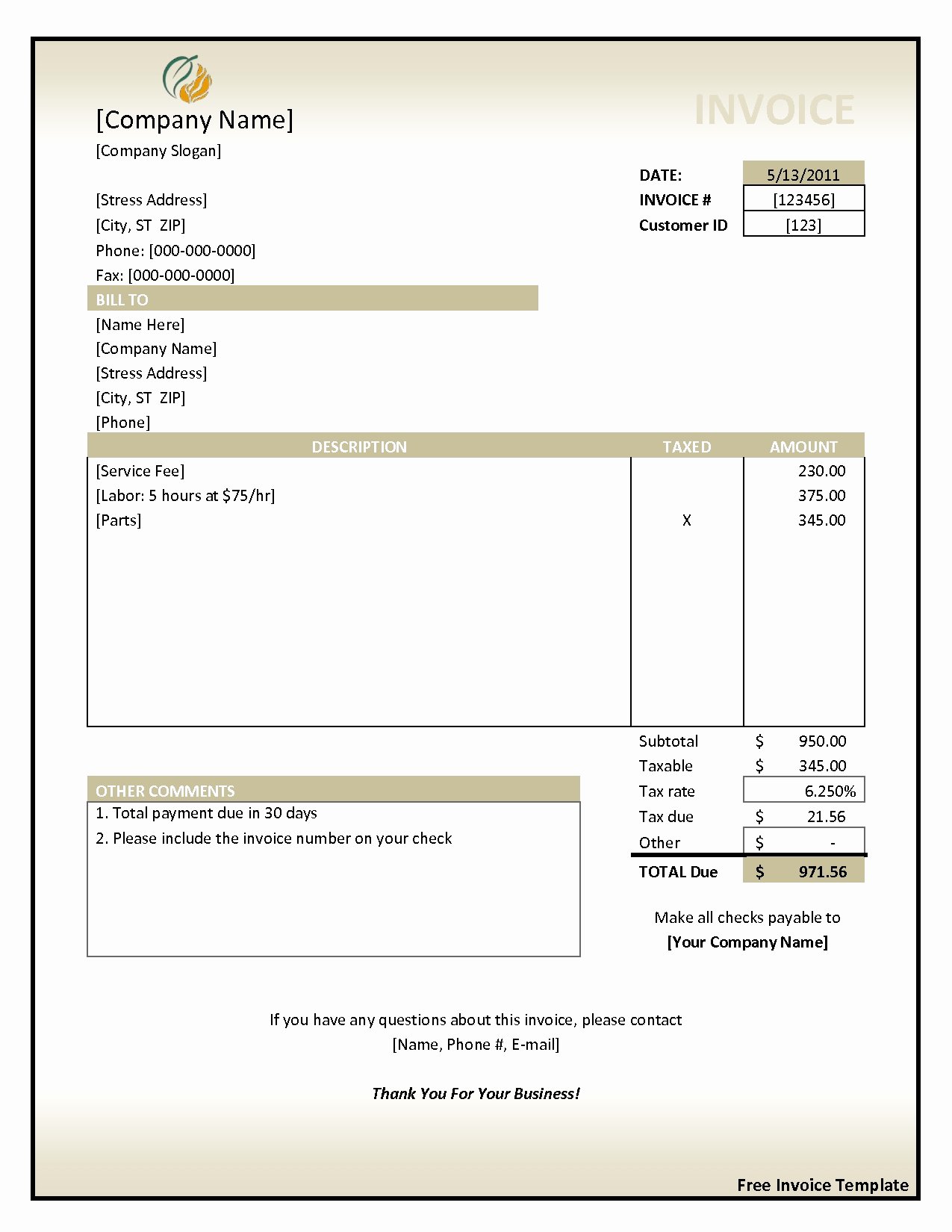 Free Contractor Invoice Template Inspirational Invoices Samples Free Invoice Template Ideas