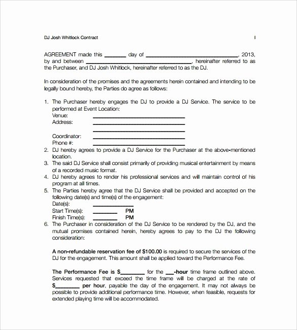 Free Dj Contract Template Elegant Dj Contract Template Dj Agreement with Sample T