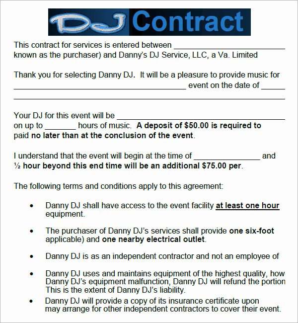 Free Dj Contract Template Fresh 16 Sample Best Dj Contract Templates to Download