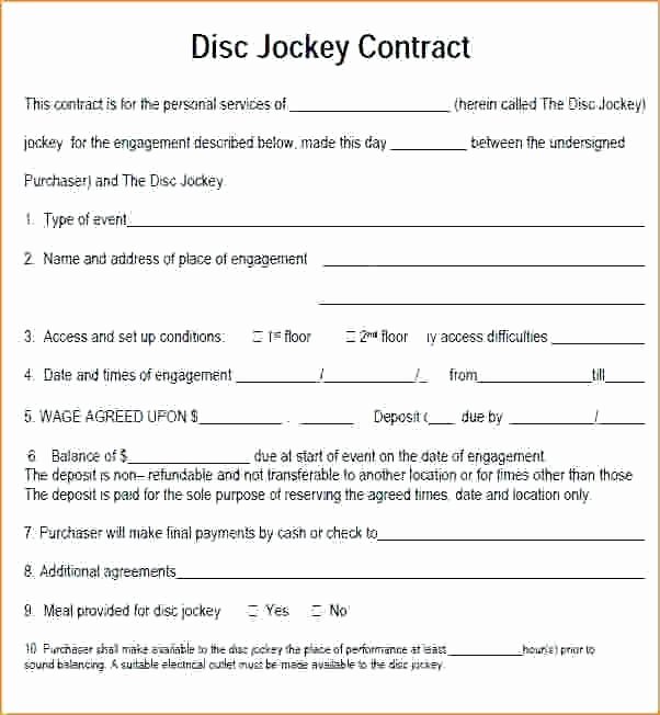 Free Dj Contract Template Inspirational Dj Contract Templates Disc Jockey Contracts Template