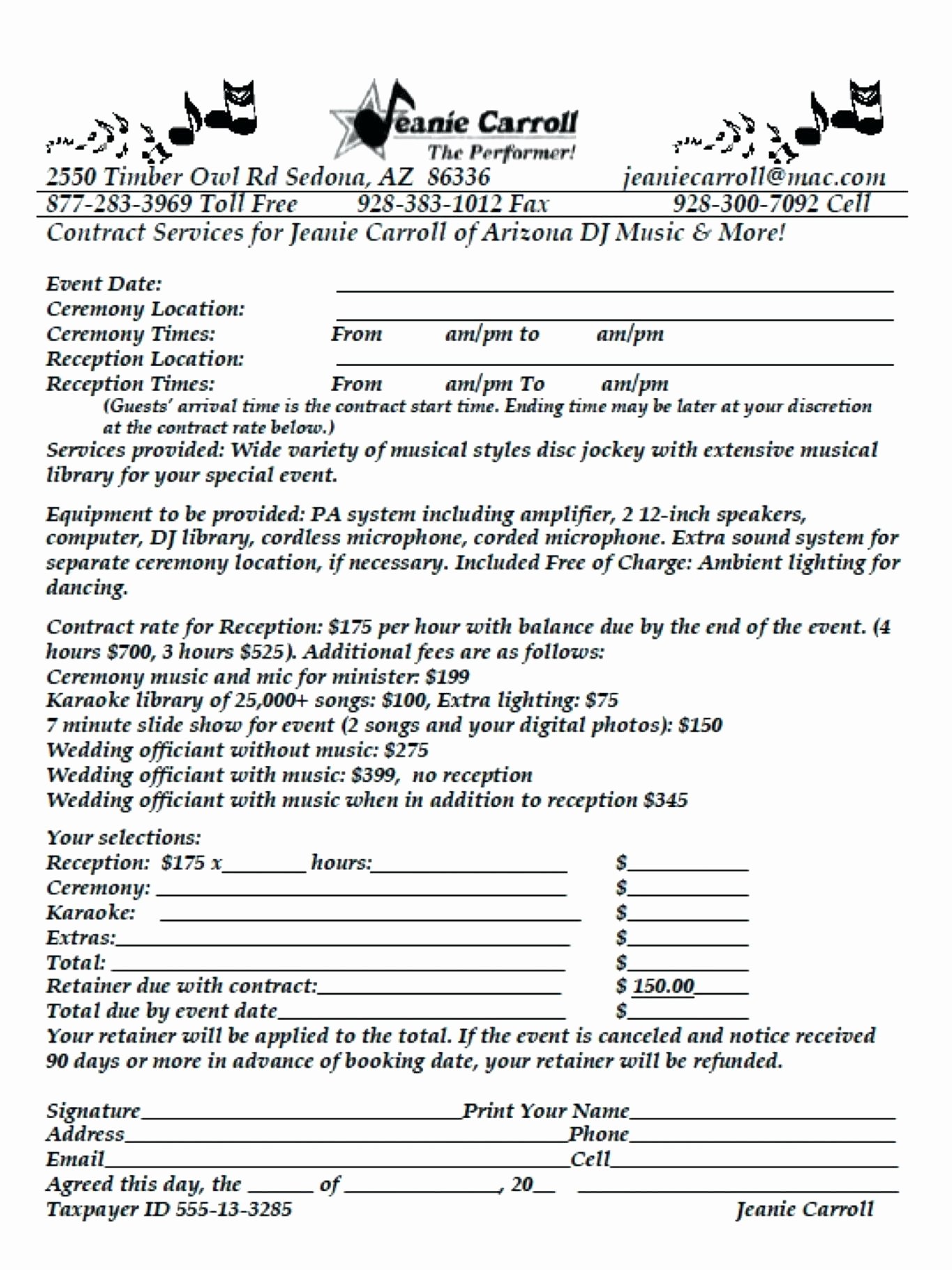 Free Dj Contract Template Lovely Dj Contract Agreement Template