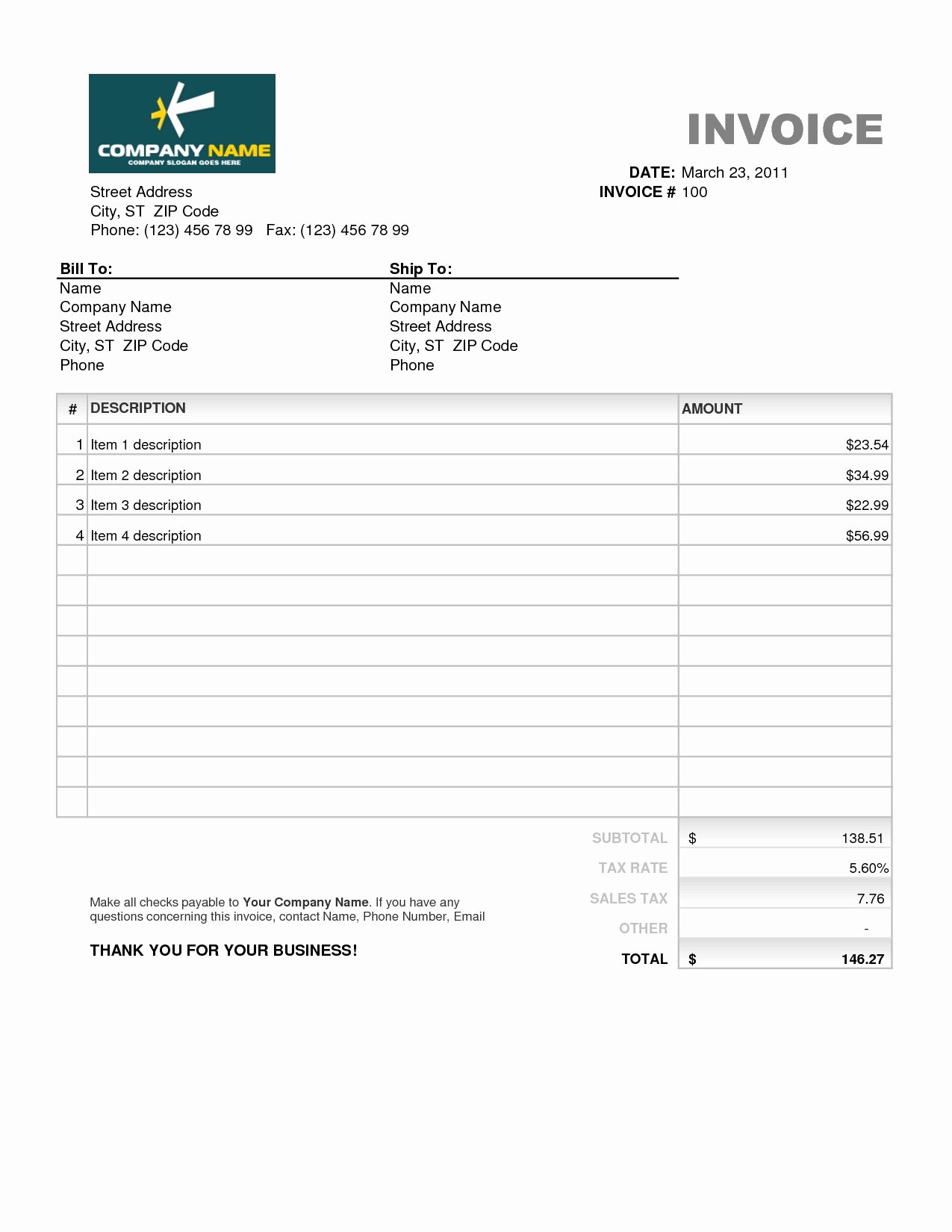 Free Downloadable Invoice Template New Invoice Template Pdf Free Download Invoice Template Ideas