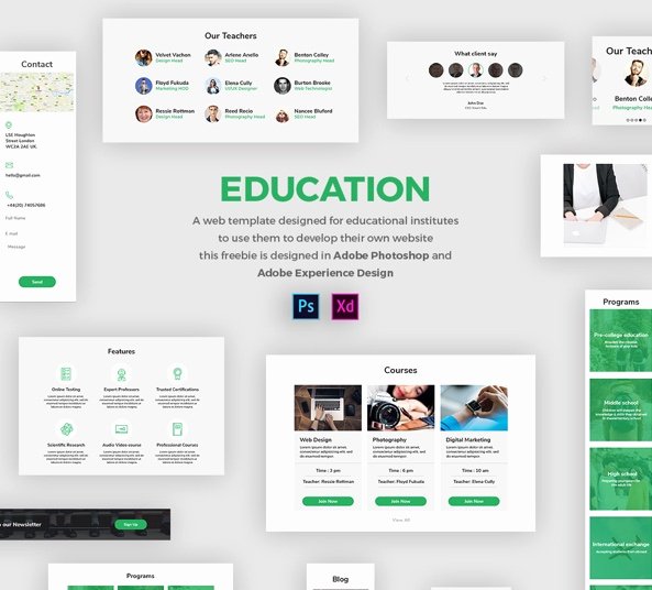 Free Educational Web Template Elegant Education Web Template Free Ui Kit In Psd and Adobe Xd