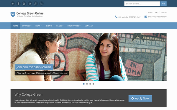 Free Educational Web Template Inspirational Responsive Bootstrap theme for Education College Green