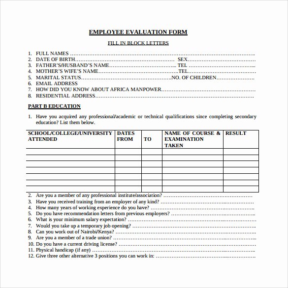 Free Employee Evaluation form Template Awesome 41 Sample Employee Evaluation forms to Download