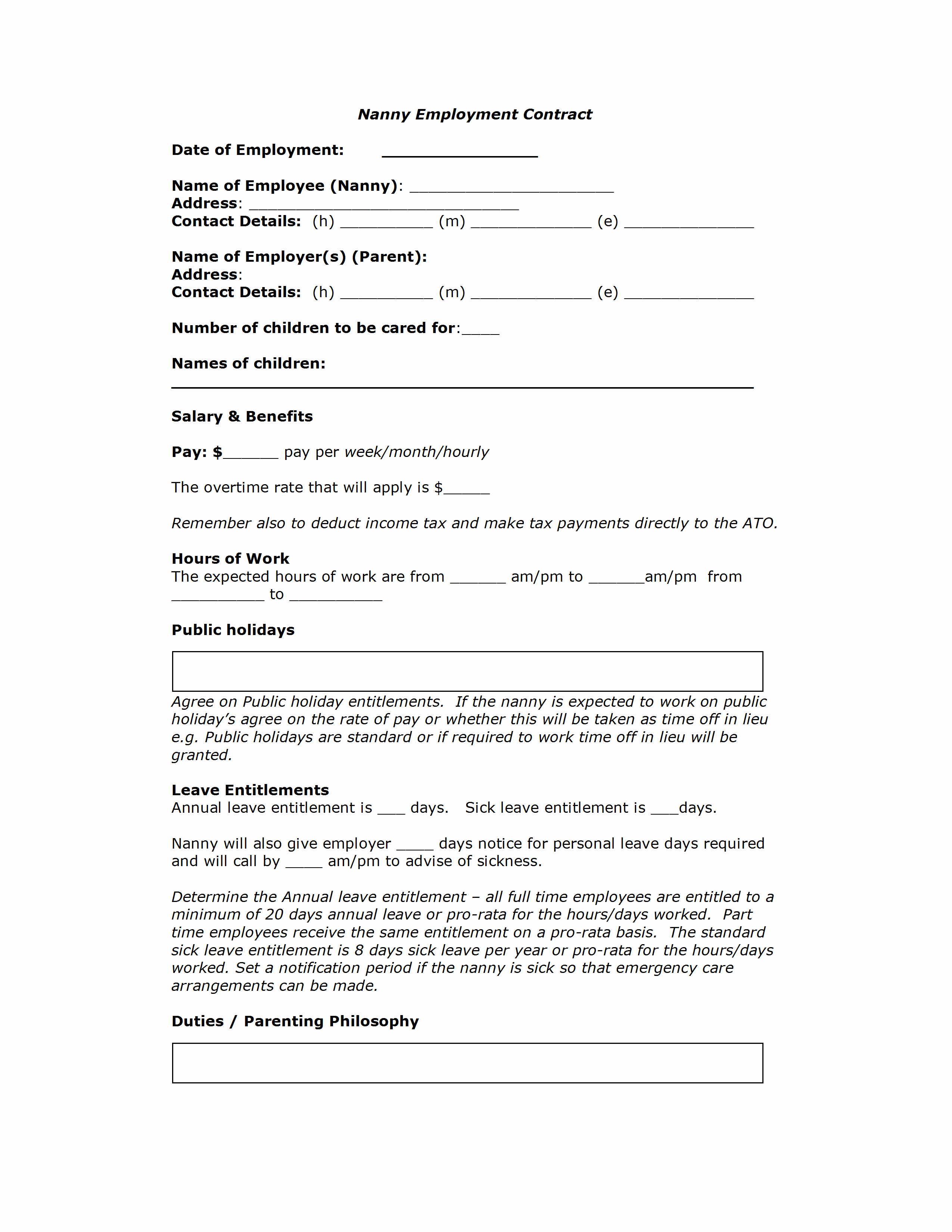 Free Employment Contract Template Word Lovely Nanny Contract Template