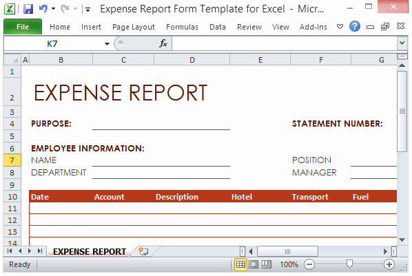 Free Excel Expense Report Template Fresh Expense Report form Template for Excel