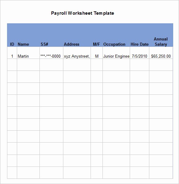Free Excel Payroll Template New 5 Payroll Worksheet Templates – Free Excel Documents