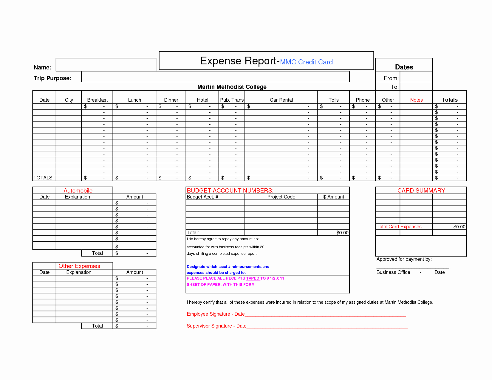 Free Expense Report Template Awesome Credit Card Expense Report Template Expense Spreadsheet