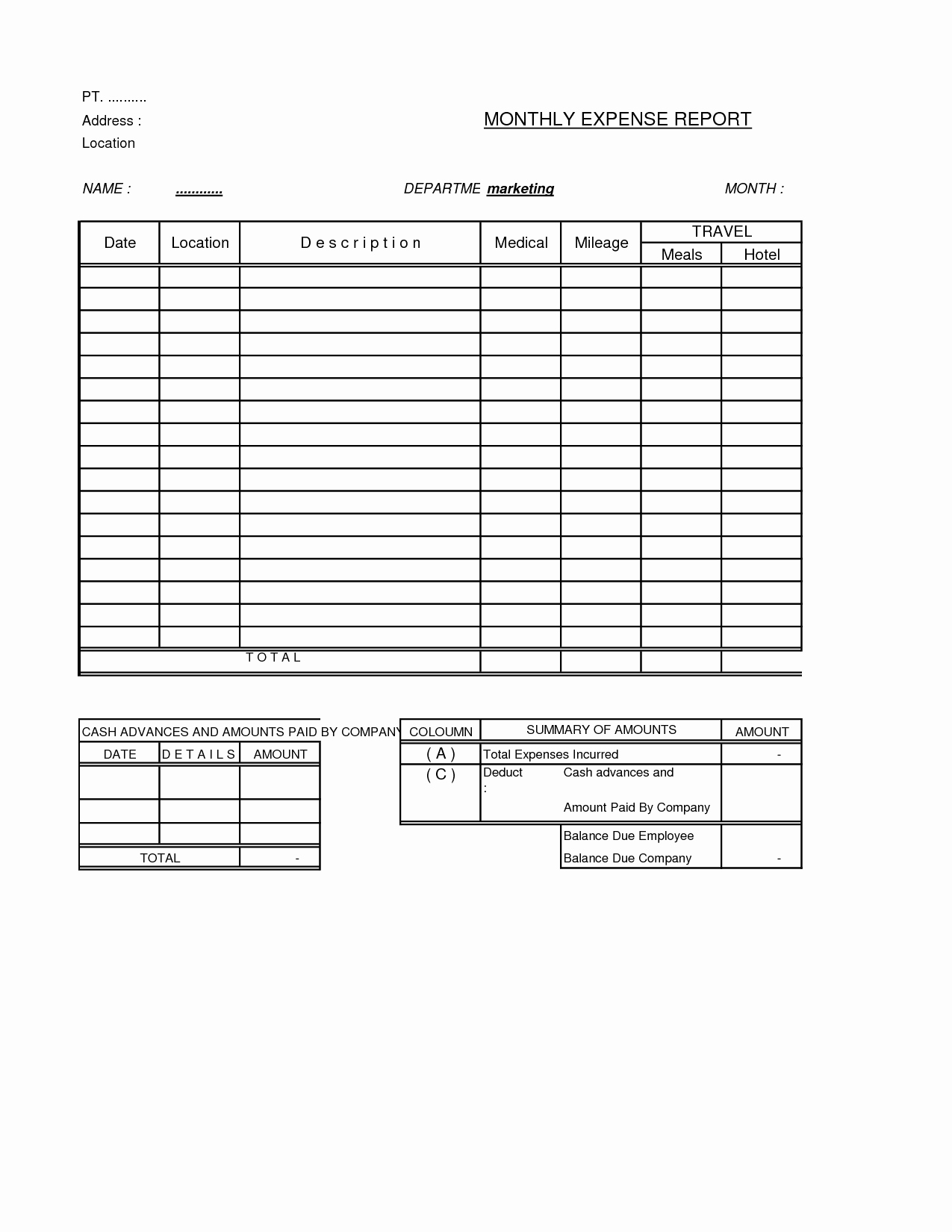 Free Expense Report Template Unique Free Expense Report form Sample to Track Pany Expenses
