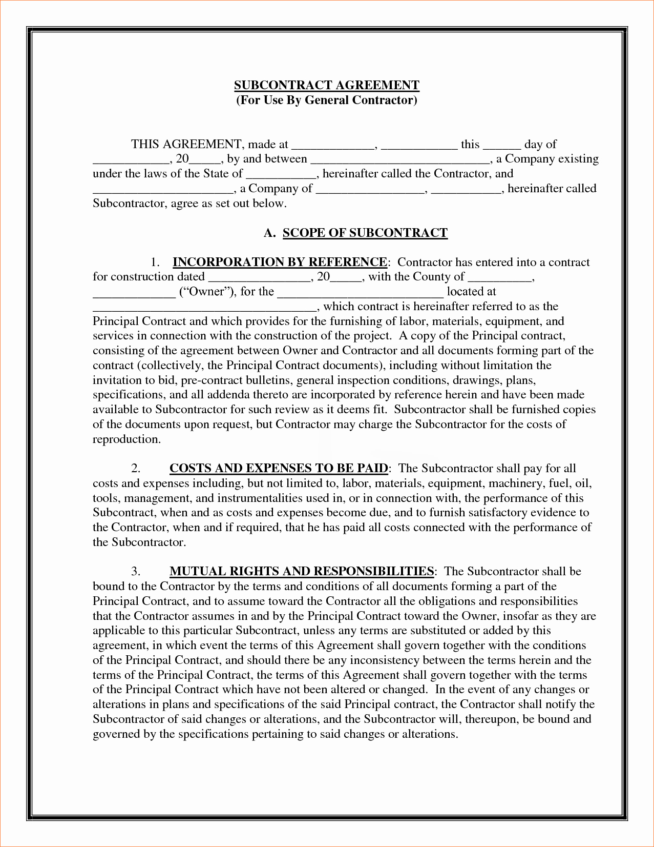 Free General Contractor Agreement Template Awesome 6 General Contractor Contract Templatereport Template