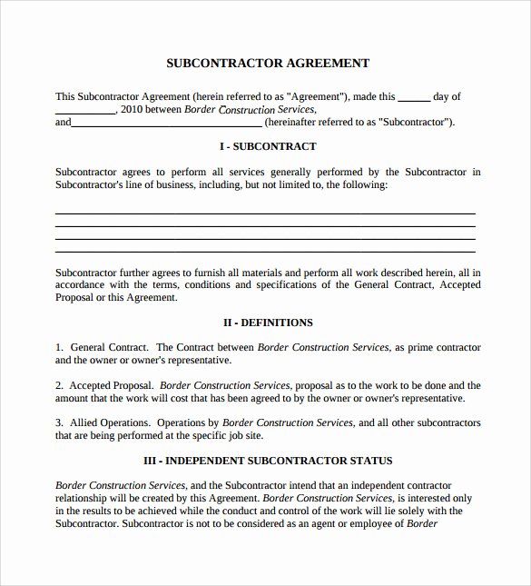 Free General Contractor Agreement Template Best Of 15 Sample Subcontractor Agreements