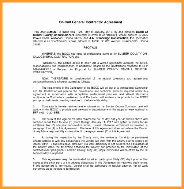 Free General Contractor Agreement Template Elegant 2 3 General Contractors Contract Template