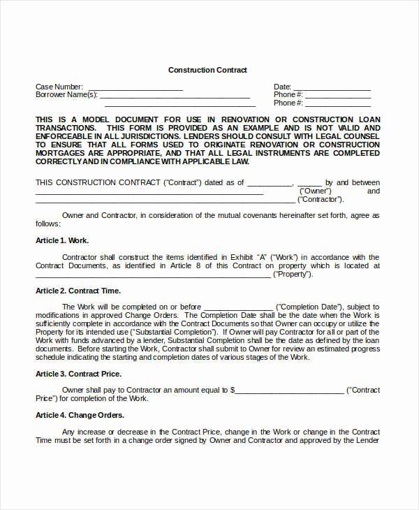 Free General Contractor Agreement Template Fresh Construction Contract Template 12 Word Pdf Apple