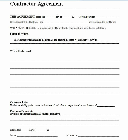 Free General Contractor Agreement Template Lovely General Contract Free Printable Documents