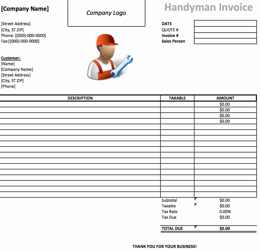 Free Handyman Invoice Template Beautiful Free Handyman Invoice Template Excel Pdf