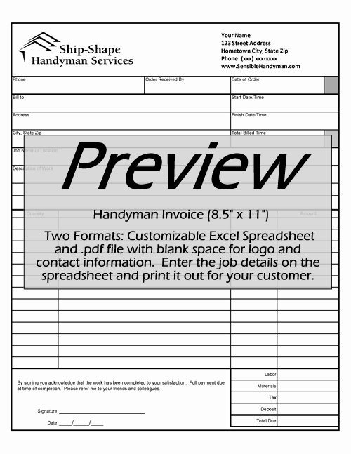 Free Handyman Invoice Template Beautiful Free Handyman Invoice Work order Change order Mark Up