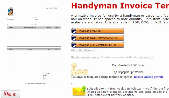 Free Handyman Invoice Template New 2015 Af Templates