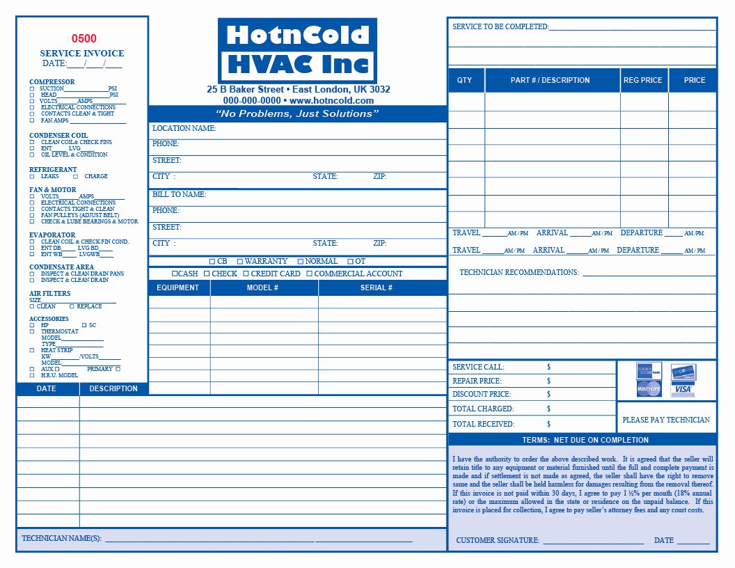 Free Hvac Invoice Template Best Of Heating &amp; Air Invoice form Samples Wilson Printing