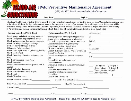 Free Hvac Maintenance Contract Template Awesome Preventive Maintenance island Air