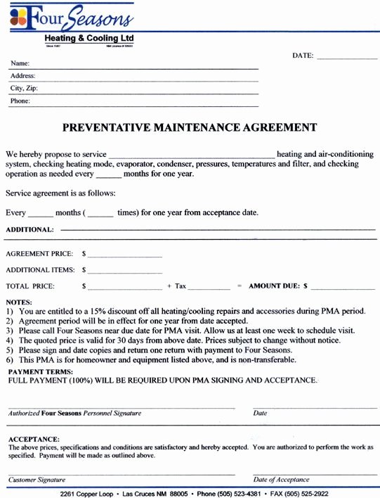 Free Hvac Maintenance Contract Template Elegant Service Agreement Contract form Maintenance Contract