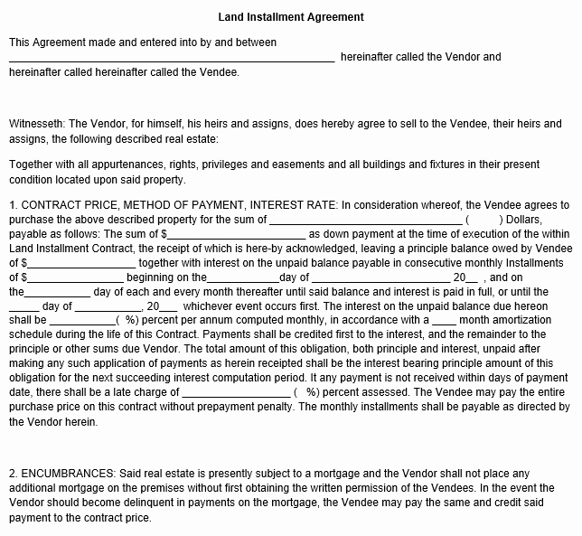 Free Installment Payment Agreement Template Lovely Land Installment Agreement Template
