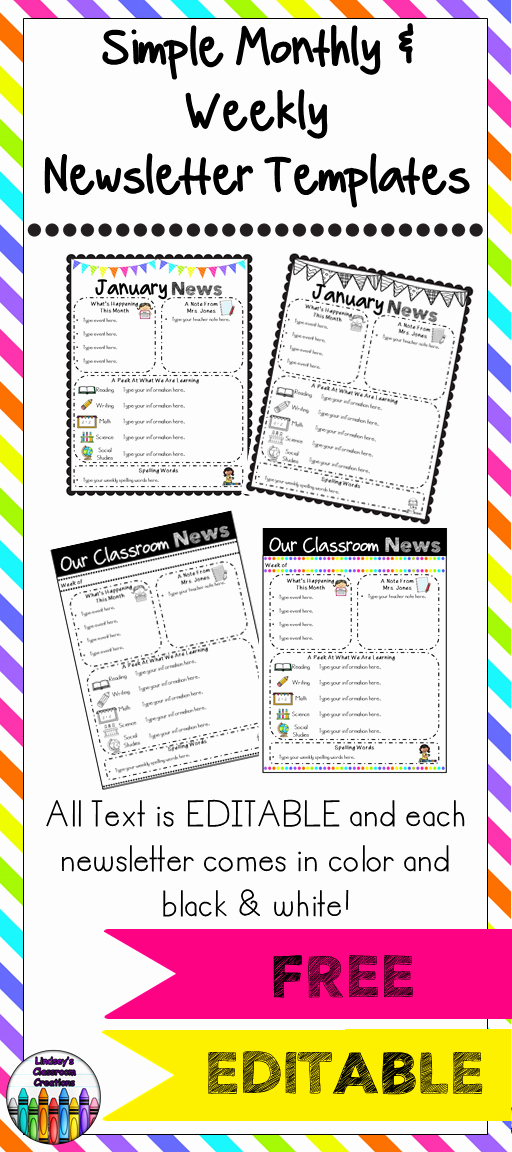 Free Kindergarten Newsletter Template Unique Editable Classroom Newsletter Templates Color &amp; Black