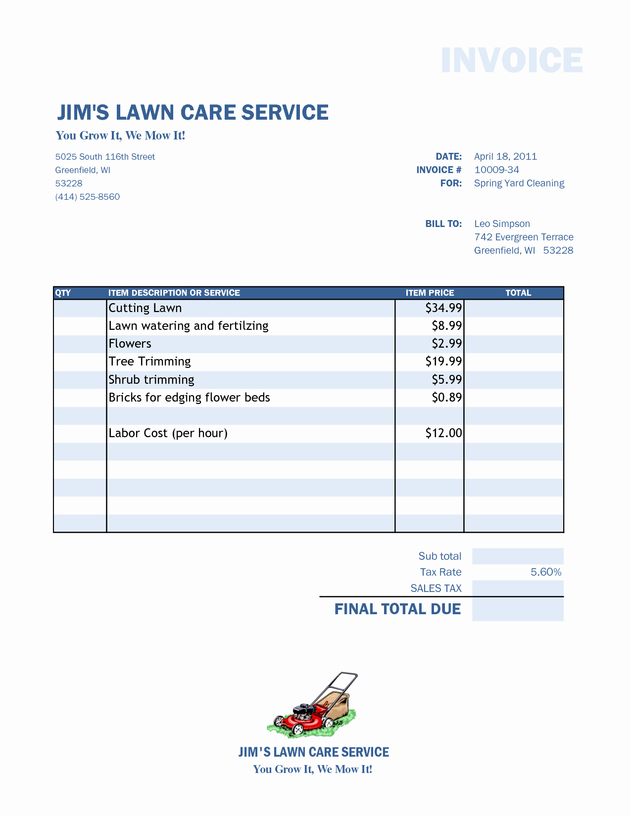 Free Lawn Care Invoice Template Luxury Lawn Care Invoice Template Pdf Lawn Care Invoice Template