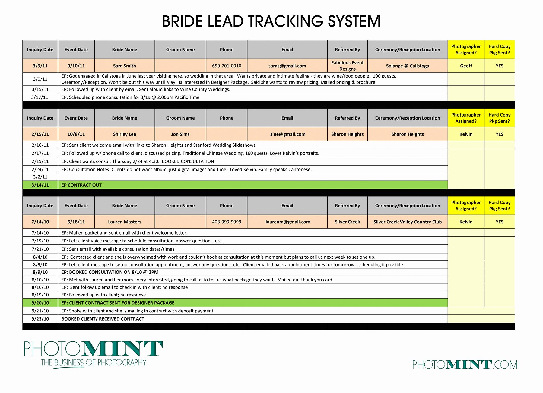 Free Lead Tracking Spreadsheet Template Beautiful How to Book Weddings Don’t Use Post Its — Mint