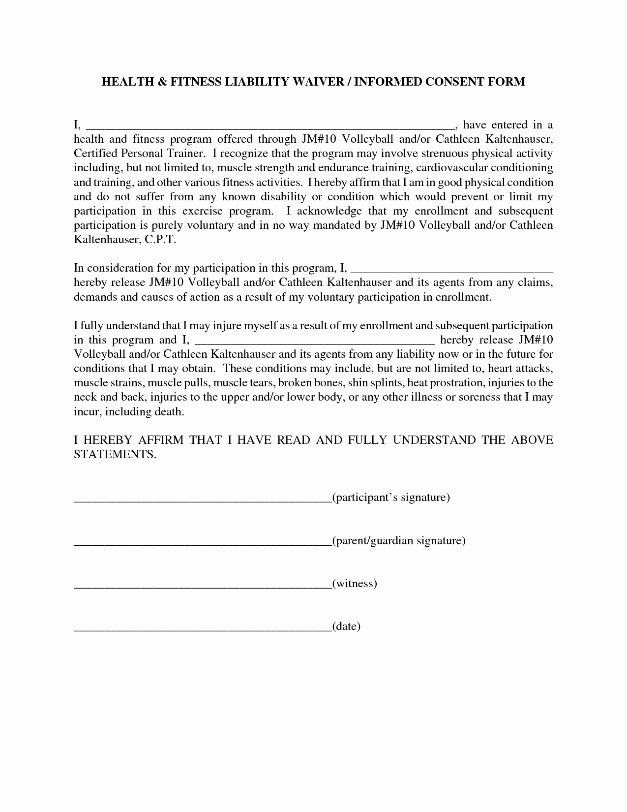 Free Liability Waiver Template Elegant Personal Injury Waiver form – Emmamcintyrephotography