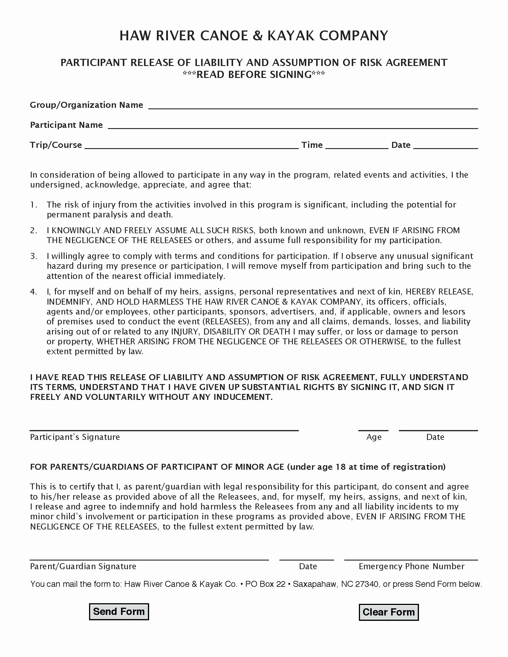 waiver form template