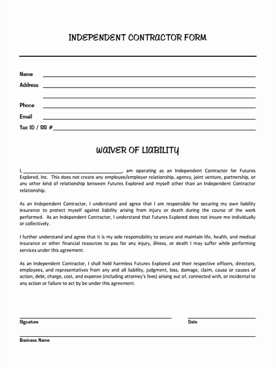Free Liability Waiver Template Inspirational Contractor Liability Waiver form