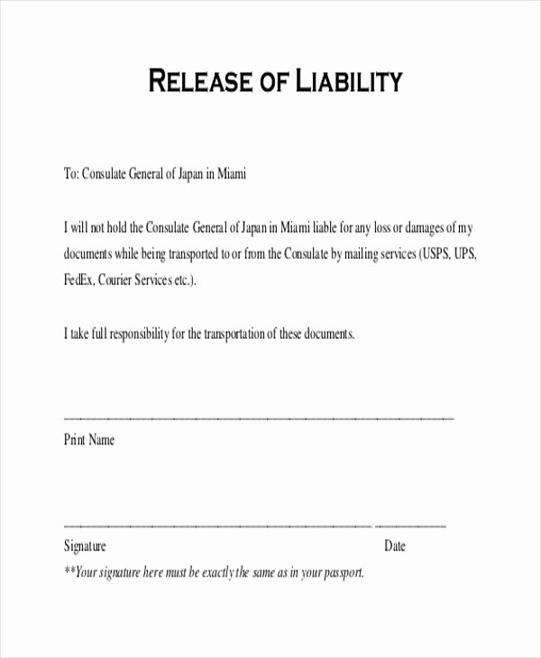 Free Liability Waiver Template Inspirational Release Liability form
