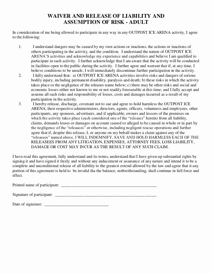 Free Liability Waiver Template Lovely Free Printable Release and Waiver Liability Agreement