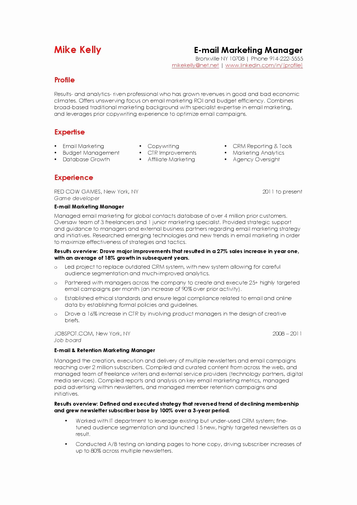 Free Marketing Resume Template Awesome How to Write An Email Marketing Resume Sample that Hrs Choose