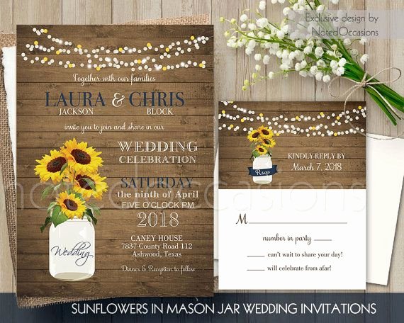 Free Mason Jar Invitation Template Fresh Sunflower Wedding Invitations Rustic Wedding Invitation