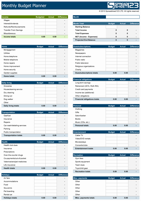 Free Monthly Expenses Template Lovely Monthly Bud Planner