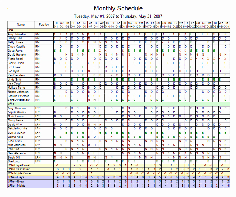 Free Monthly Work Schedule Template Elegant Monthly Employee Schedule Template Excel