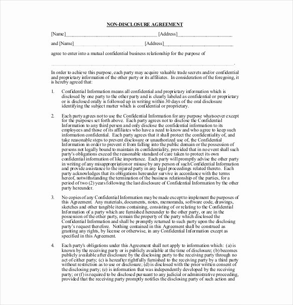 Free Nda Template Word Awesome 13 Non Disclosure Agreement Templates – Free Sample