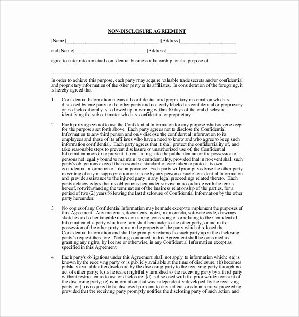 Free Nda Template Word Best Of 13 Non Disclosure Agreement Templates – Free Sample