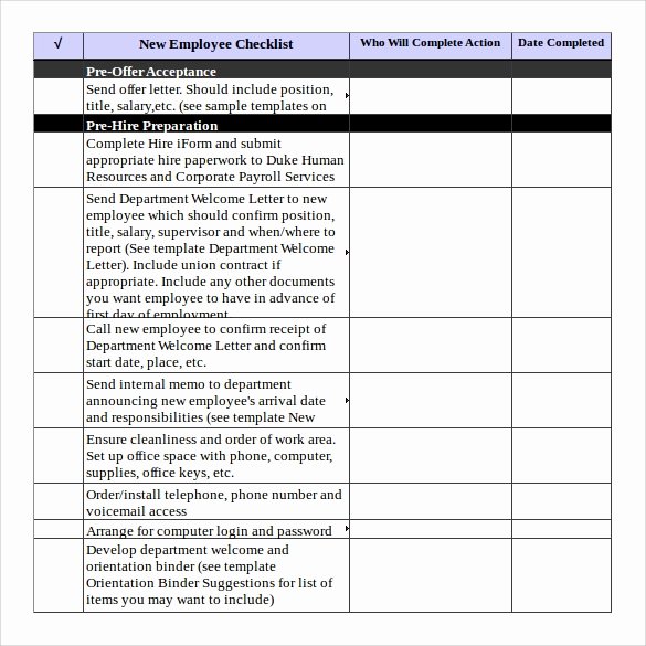 Free New Hire Checklist Template Beautiful 6 Excel Checklist Templates – Samples Examples &amp; formats