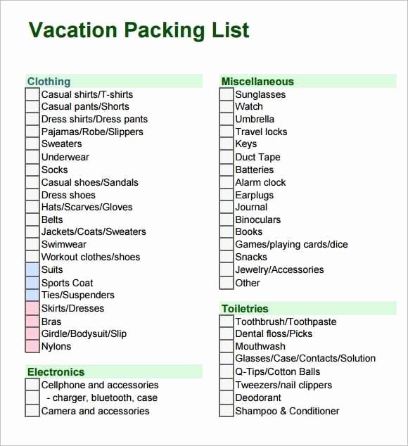 Free Packing List Template Lovely 6 Packing List Templates Free Sample Templates