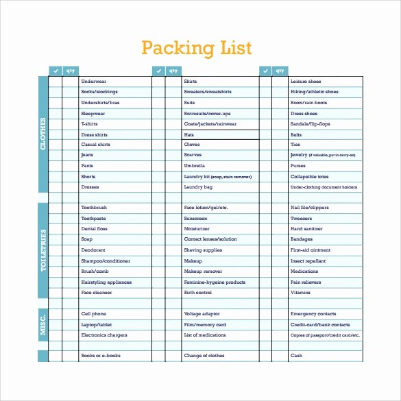 Free Packing List Template Lovely Packing List Templates 6 Free Documents Download In Pdf