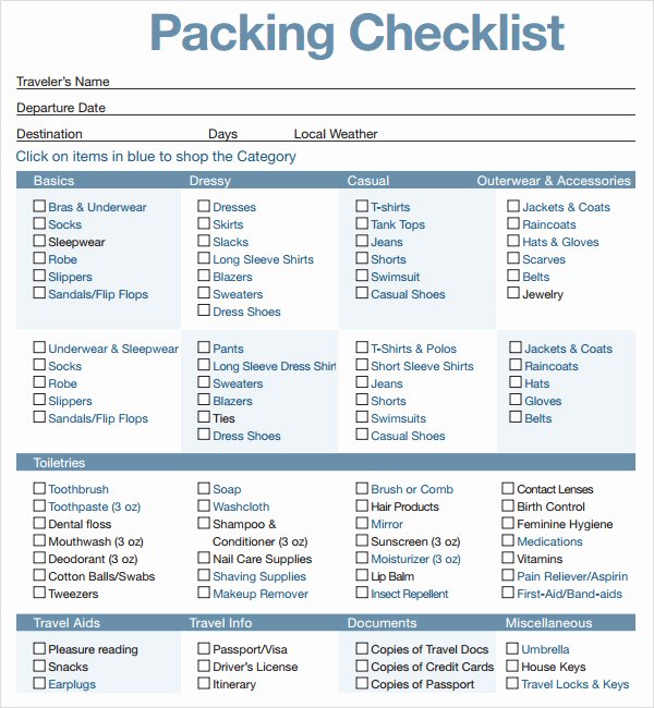 Free Packing List Template Luxury 16 Sample Packing Checklist Templates to Download