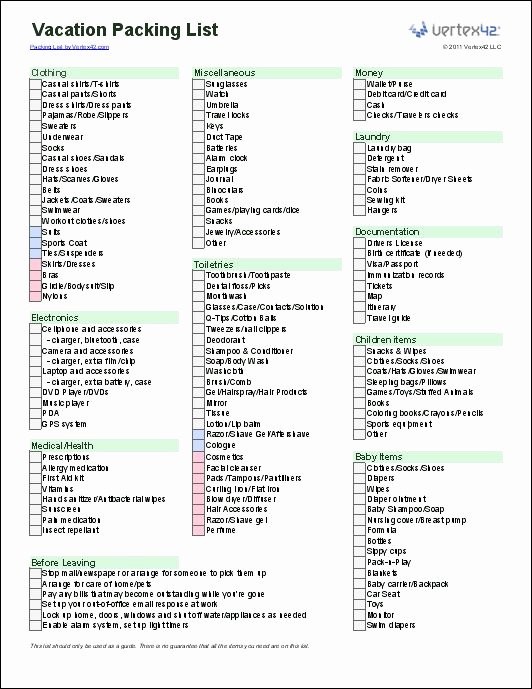 Free Packing List Template Luxury A Printable Vacation Packing List Template for Excel
