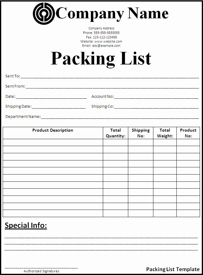 packing list template
