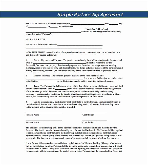 Free Partnership Agreement Template Word Elegant Business Partnership Agreement 9 Download Documents In